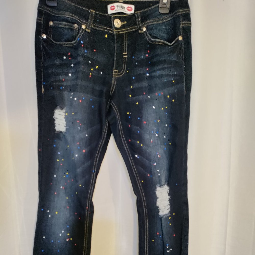 What about Me - Art Paint Colorful Speckled Blue Jeans